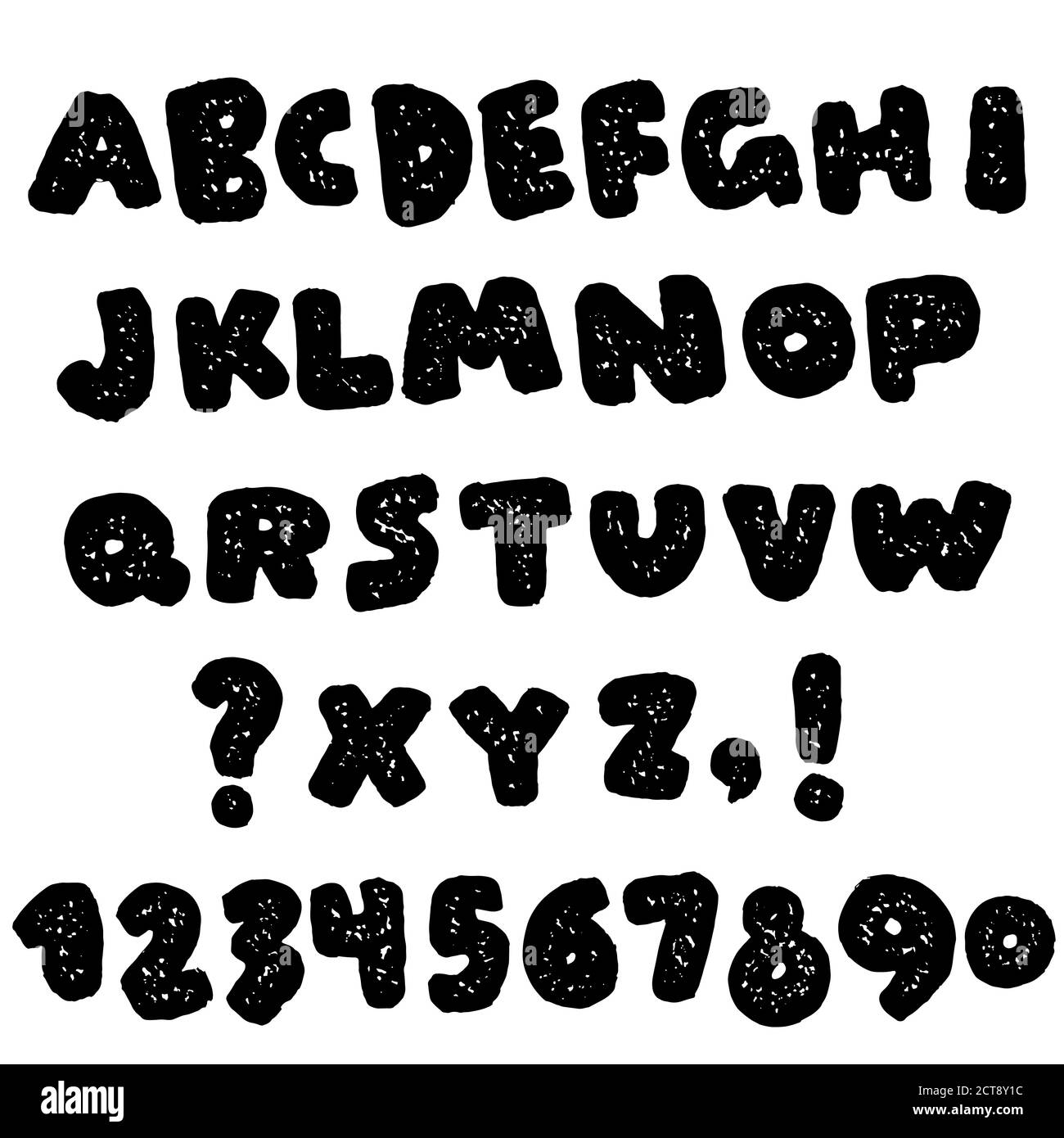 Handgezeichnete texturierte Schrift. Moderner Pinselschriftzug. Grunge Stil fett Alphabet. Vektorgrafik. Stock Vektor