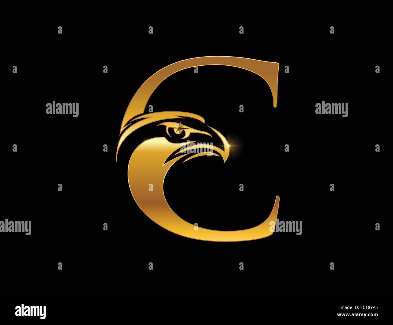 Ein Vektor-Illustration-Logo von Golden Eagle Monogram Anfangsbuchstaben C-Logo auf schwarzem Hintergrund Stock Vektor