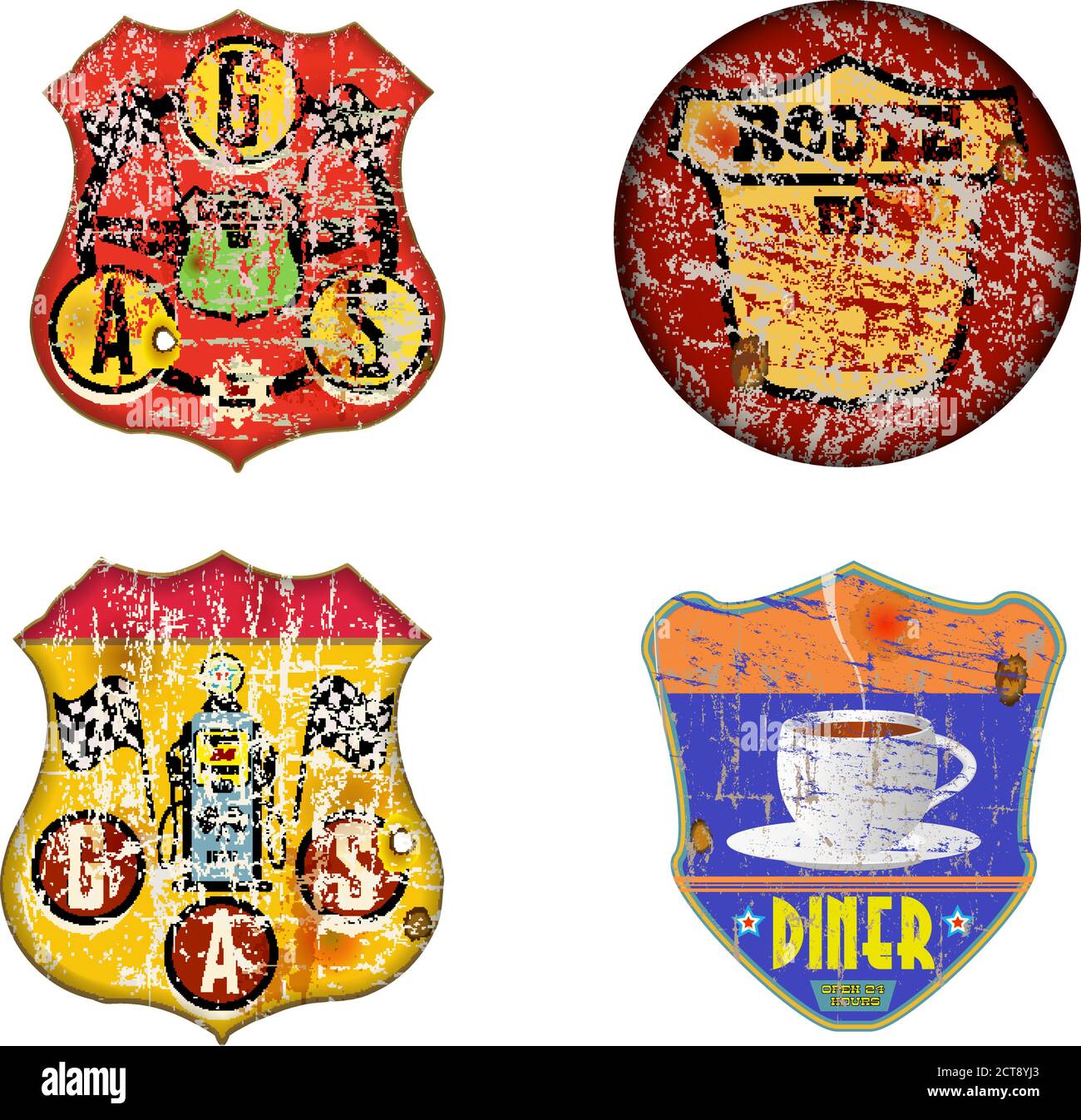 Vintage grungy amerikanische Route 66 Zeichen Vorlage, Retro grungy Vektor Illustration Stock Vektor