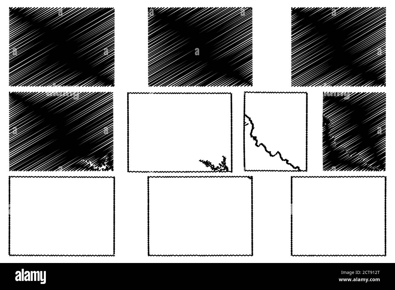 Montgomery, Monroe, Mitchell, Lucas und Linn County, Iowa (US County, Vereinigte Staaten von Amerika, USA, USA, US) Kartenvektordarstellung, Scribble ske Stock Vektor