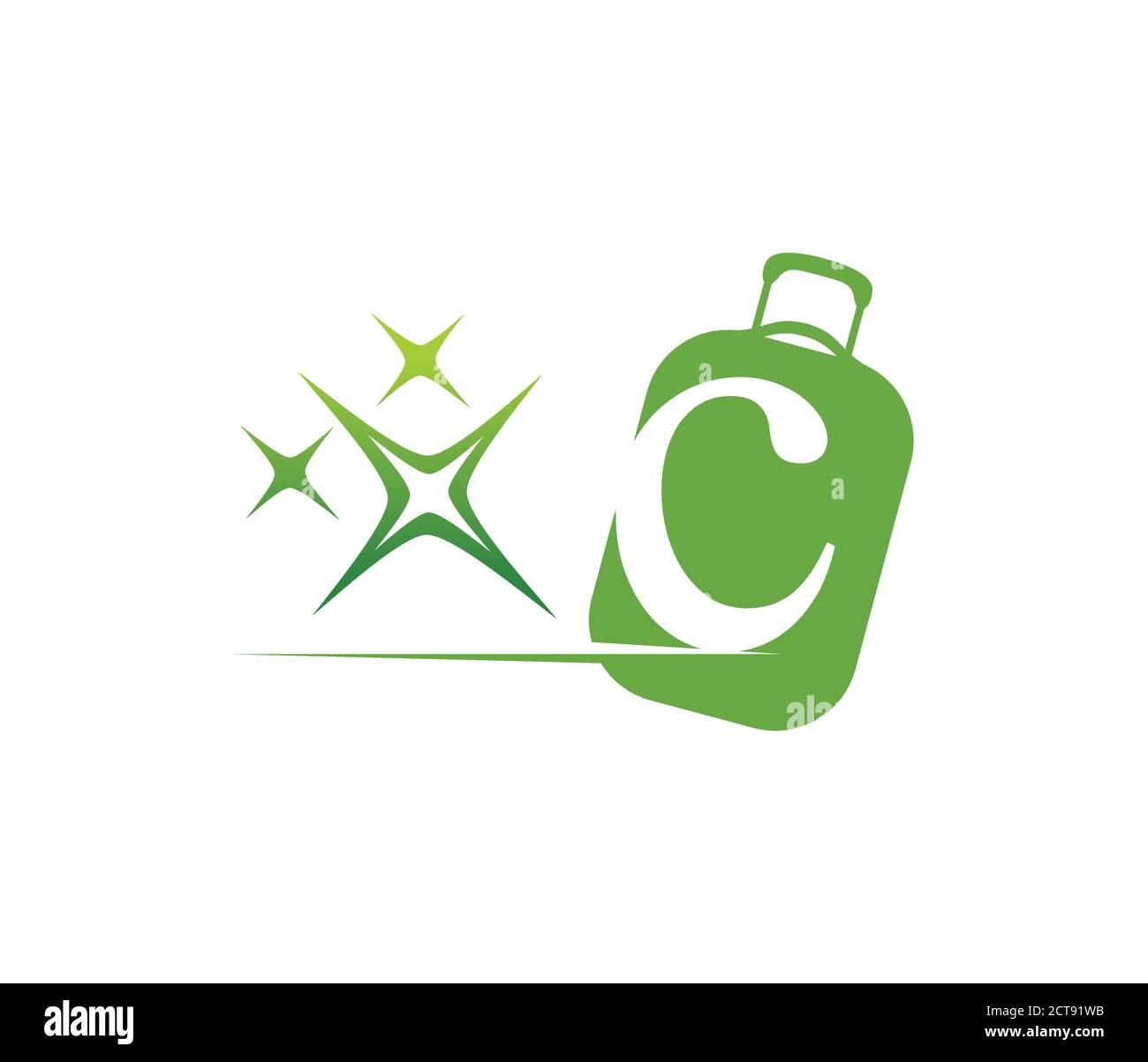 Ein Vektor-Illustration Logo von Gepäck und Glanz Stern Monogramm Anfangsbuchstabe C Logo Zeichen mit grünem Farbton Stock Vektor