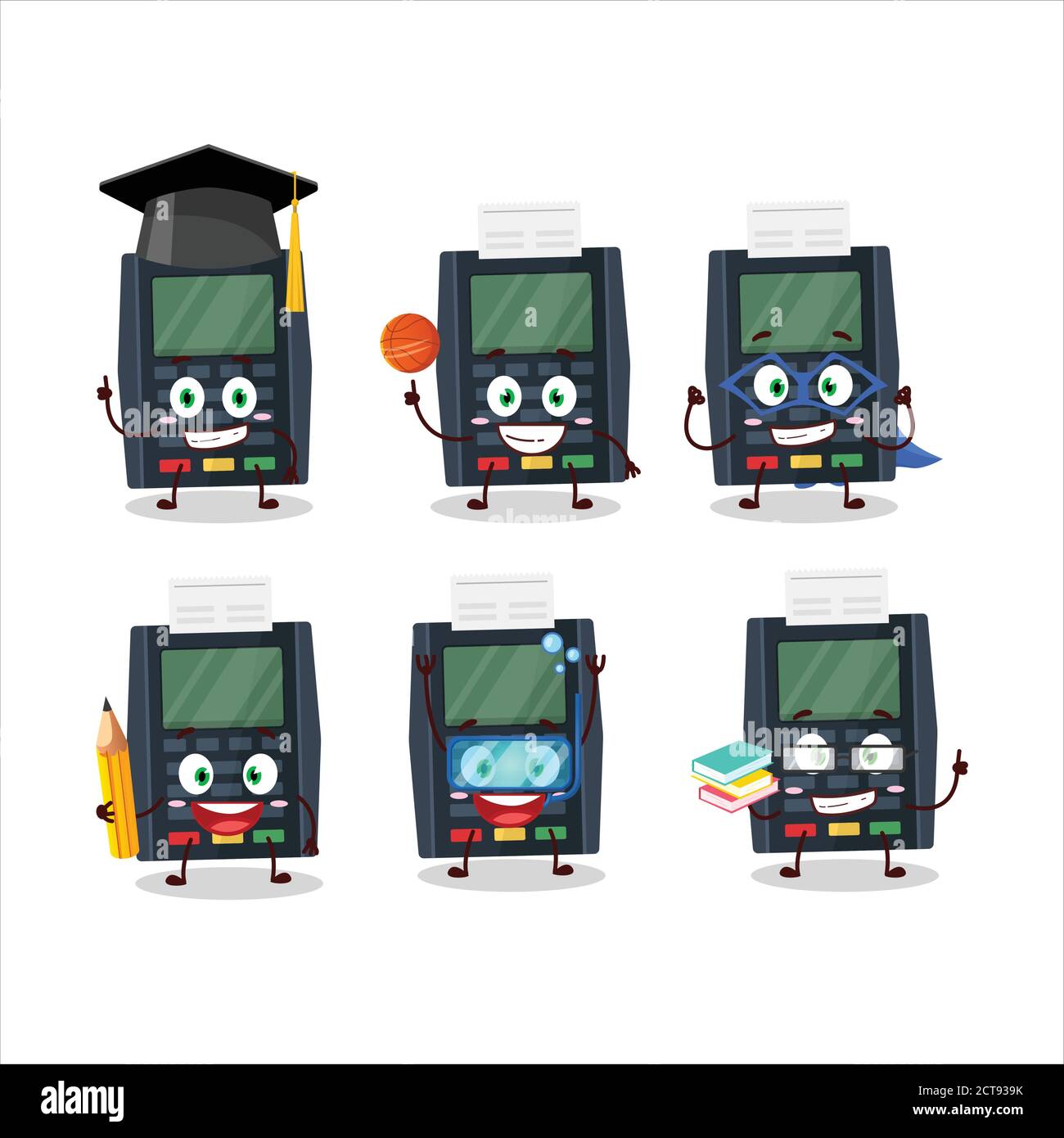 Schüler von Terminal-Bankkarte Cartoon-Charakter mit verschiedenen Ausdrücke Stock Vektor