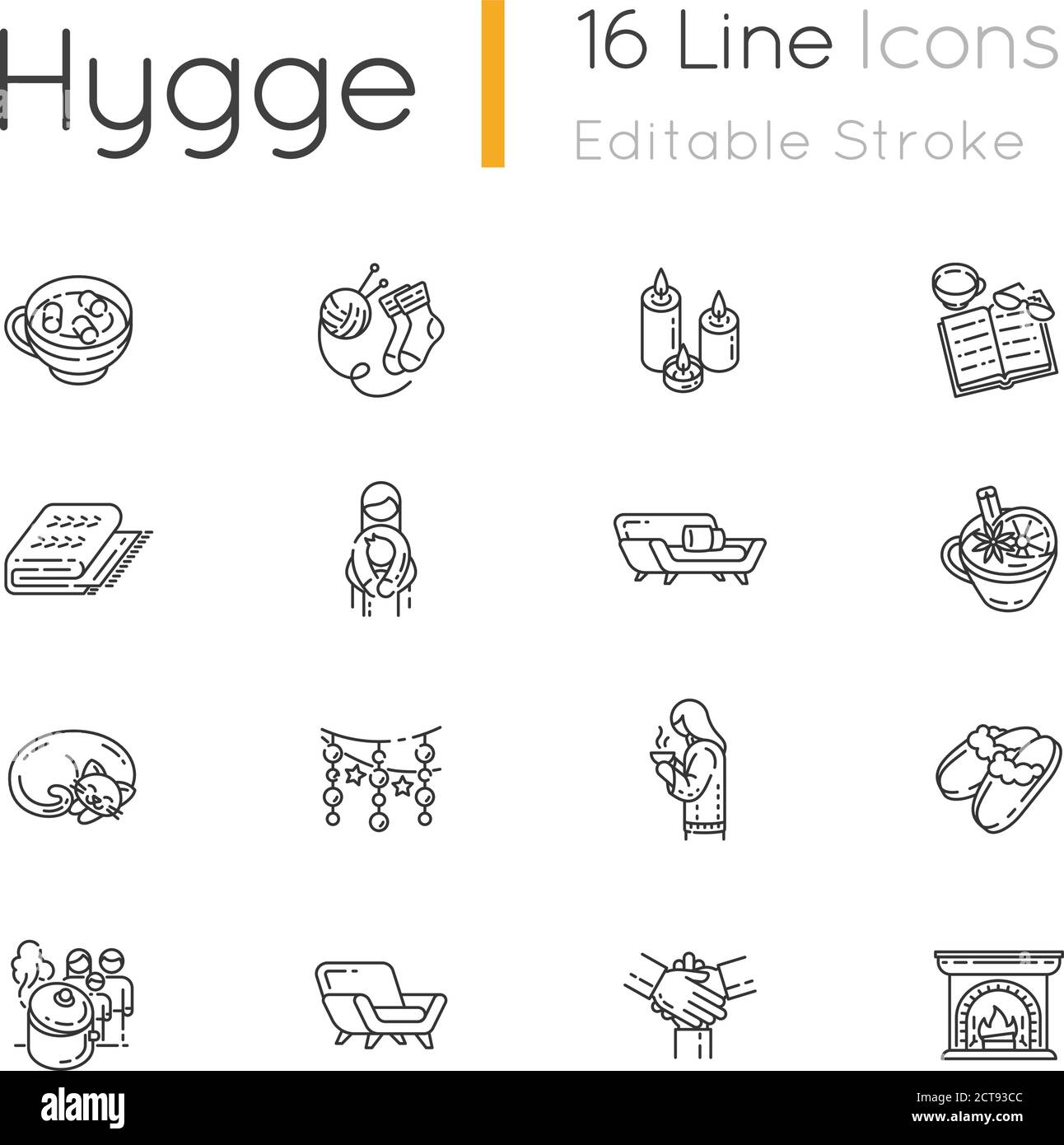 Gemütliche dänische Trend lineare Symbole Set Stock Vektor