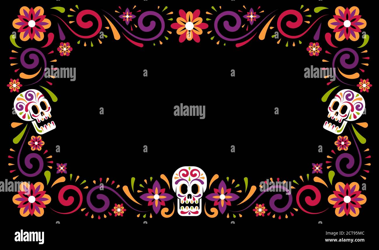Day of Dead Mexican Karneval Feier Rahmen-Design mit Zucker Schädel Stock Vektor