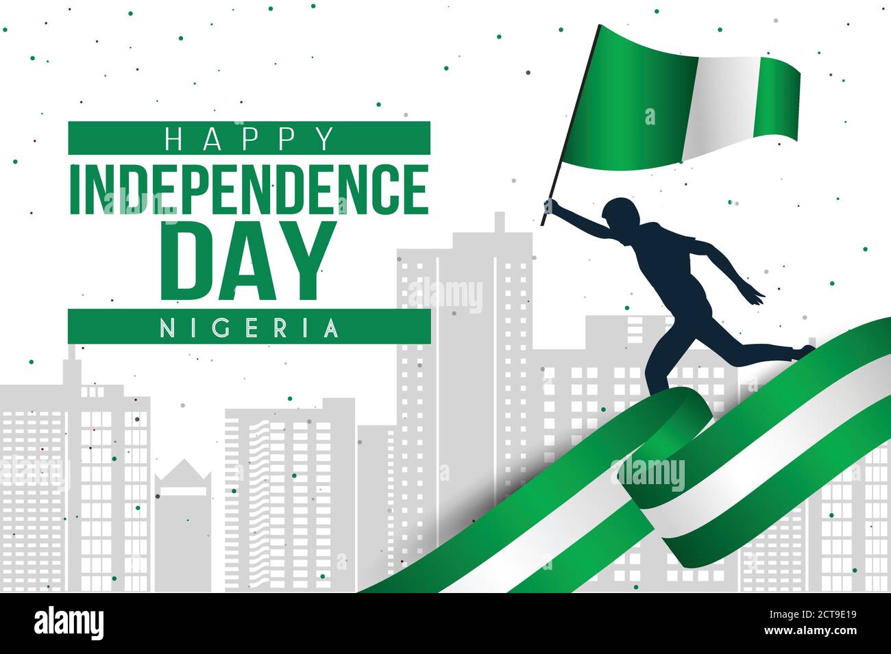 1. Oktober Nigeria Independence Day Vorlage. Mann läuft mit Flagge. vektor-Illustration Stock Vektor