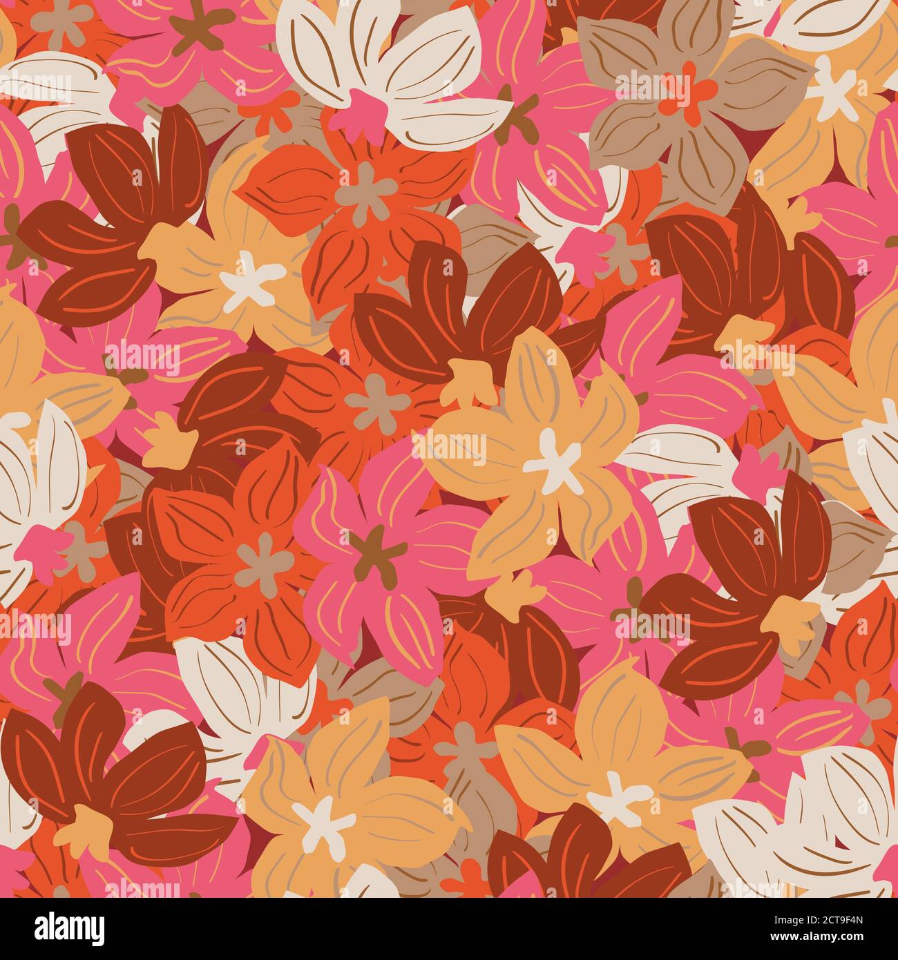 Nahtlose Blumenmuster orange rosa beige und dunkelrot Blumen Stock Vektor