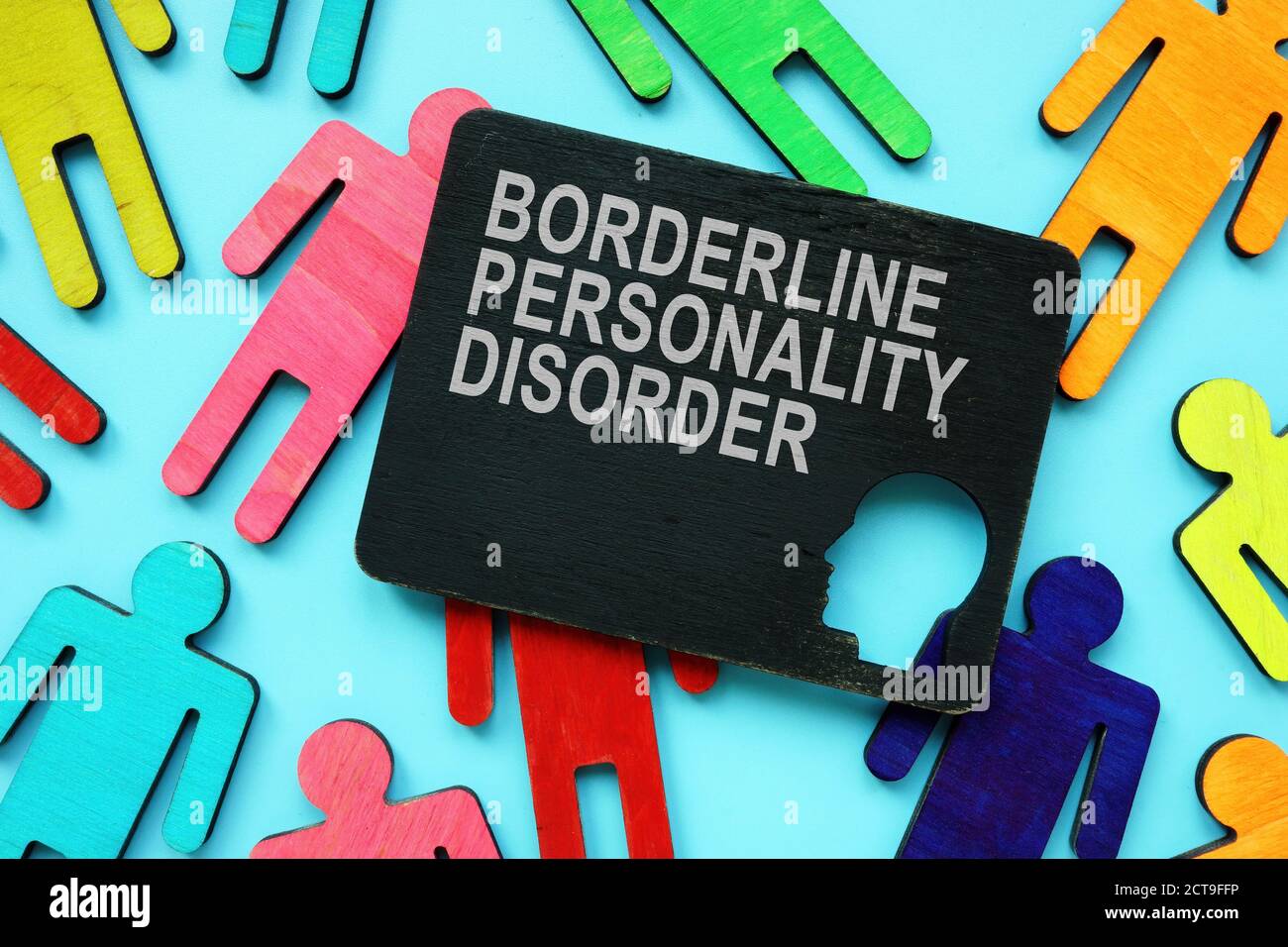 Platte mit Borderline Persönlichkeitsstörung BPD Wörter. Stockfoto