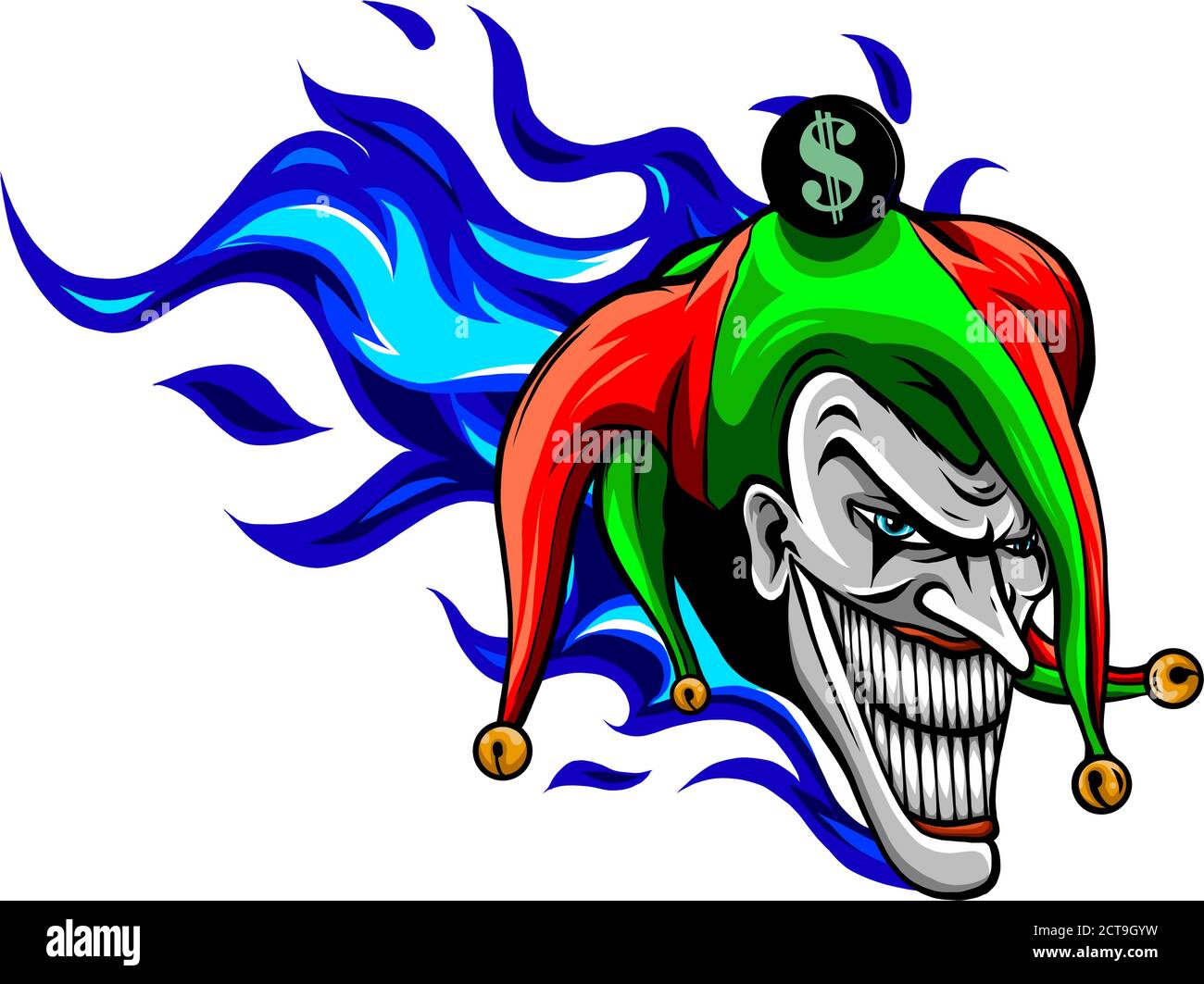 Lachend wütend Joker, Charakter, Joker Kopf, Gesicht Horror und verrückt Wahnsinn, für Ihr Design, Vektor-Illustration Stock Vektor