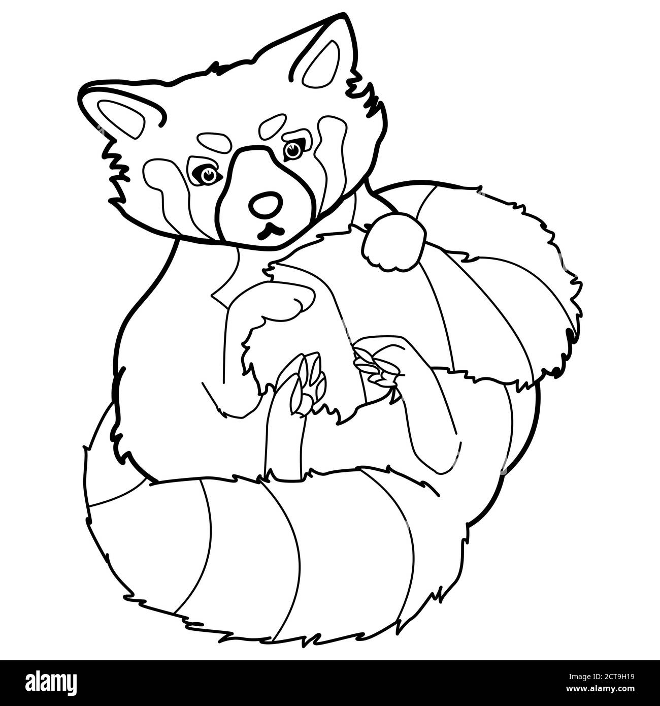 Schwarze Linie kleiner Panda auf weißem isolierten Hintergrund. Niedliches Säugetier für Einladung oder Geschenkkarte, Farbbuch, Notizbuch Aufkleber, Badfliese. Telefontasche oder Klo Stock Vektor