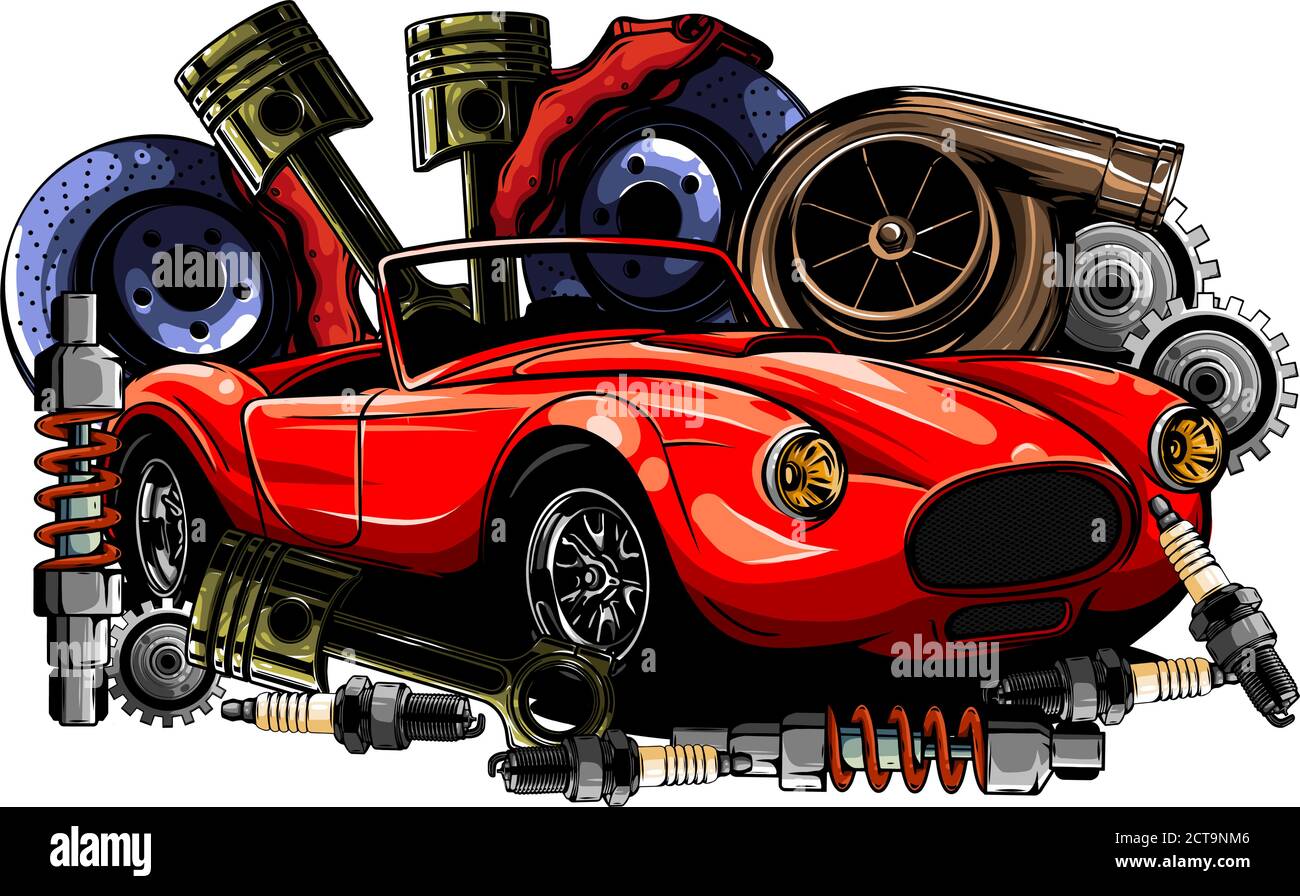 Vektor-Illustration von Auto Ersatzteile Rahmen und Teile Stock Vektor