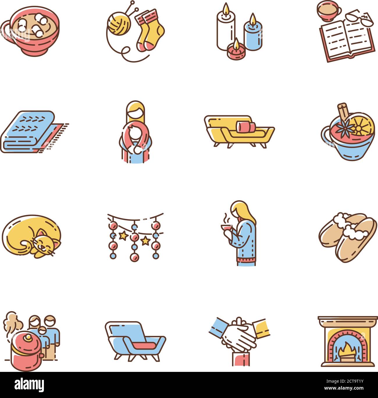 Gemütliches dänisches Trend RGB-Farbsymbole Set Stock Vektor