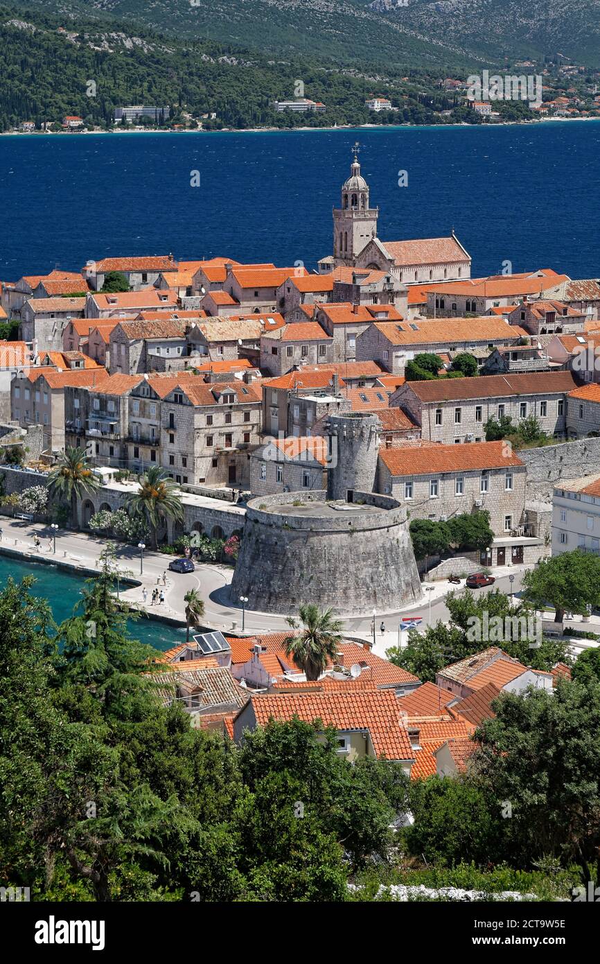 Kroatien, Dubrovnik-Neretva, Insel Korcula, Korcula, Stadtbild, Stadtmauer Stockfoto