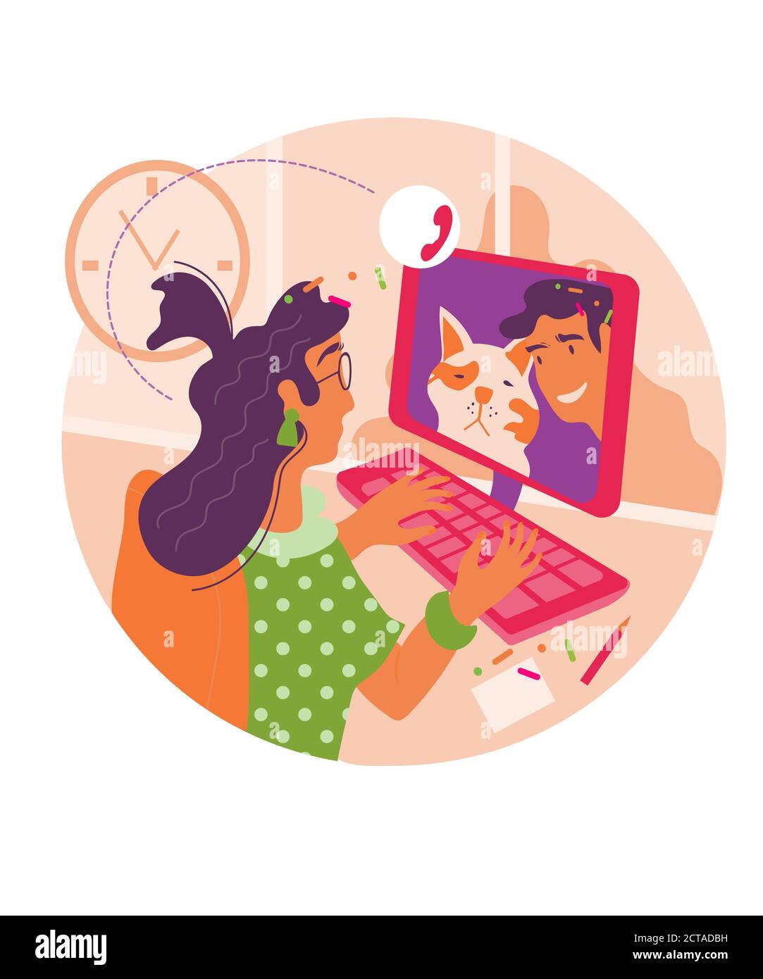 Online-Beratung oder Rückeroberung mit einem professionellen Tierarzt flache Vektor-Illustration isoliert. Stock Vektor