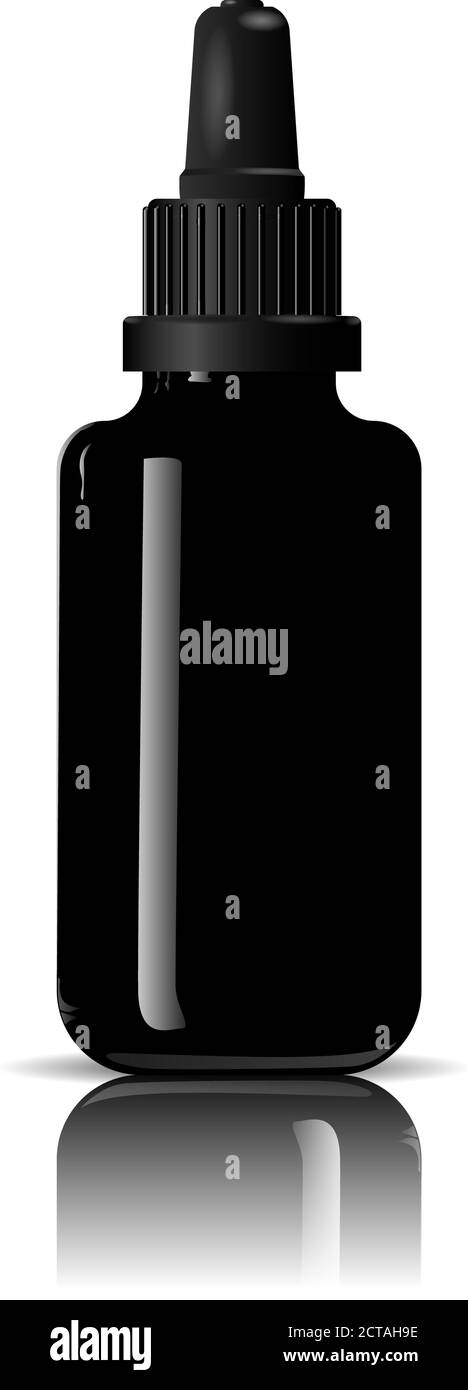 Tropfflasche für medizinische Produkte, vape e Flüssigkeit, Öl, Serum und Essenz. Schwarzes Glas kosmetische Flasche mockup. Hochwertige eps10 Vektorgrafik Stock Vektor