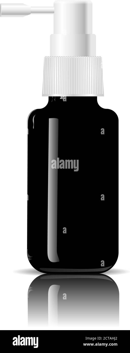 Schwarzes Glas feuchtigkeitsspendenden Spray kosmetische Flasche Mock up. Vektorgrafik. Leere Vorlage für Ihr Design. Behälter für den Deckel des Sprühfluters. ICH Stock Vektor