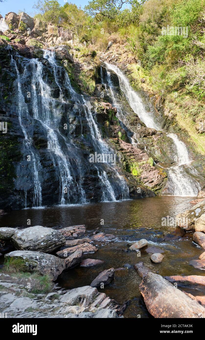 Pistyll Rhyd-y-mainciau Wasserfall am Lake Vyrnwy, Powys, Wales Stockfoto