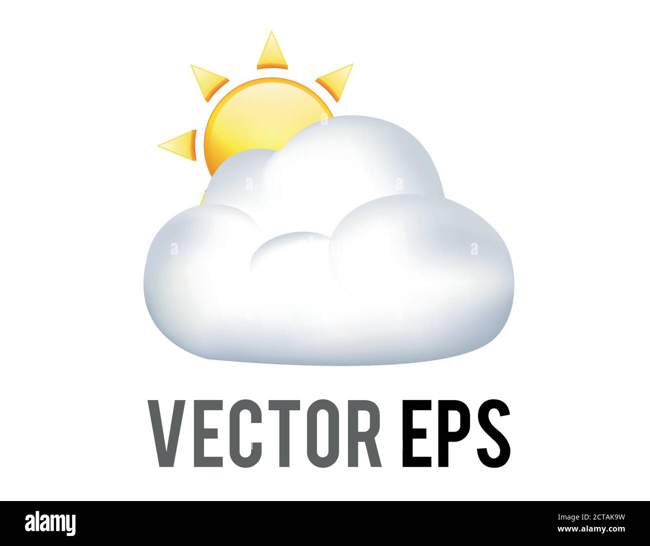 Der Vektor glänzte mit gelber Sonne hinter einer großen weißen Wolke Symbol Stock Vektor