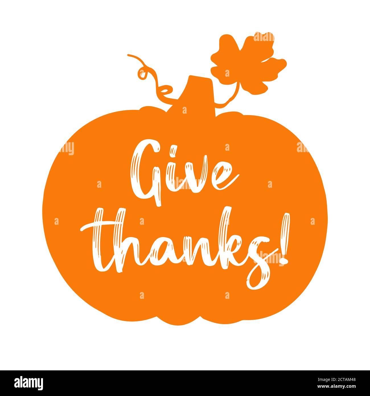 Handgezeichnet Danke Zitat mit Kürbis als Silhouette für Postkarte, Banner, Poster, Flyer, Logo, Header. Schriftzug für Thanksgiving Tag Stock Vektor