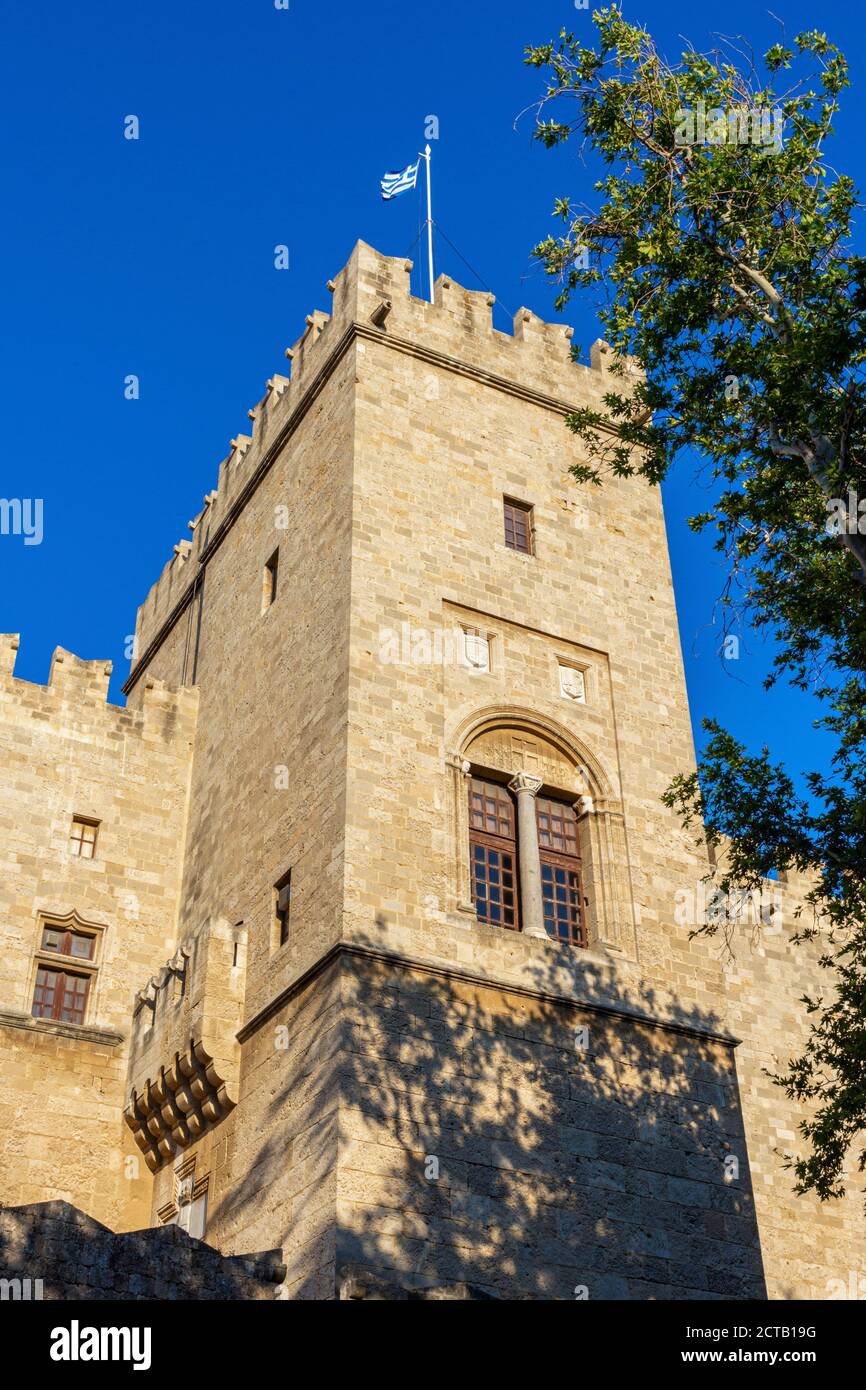 Westlicher Turm des Palastes des Großmeisters der Ritter von Rhodos, Insel Rhodos, Griechenland Stockfoto