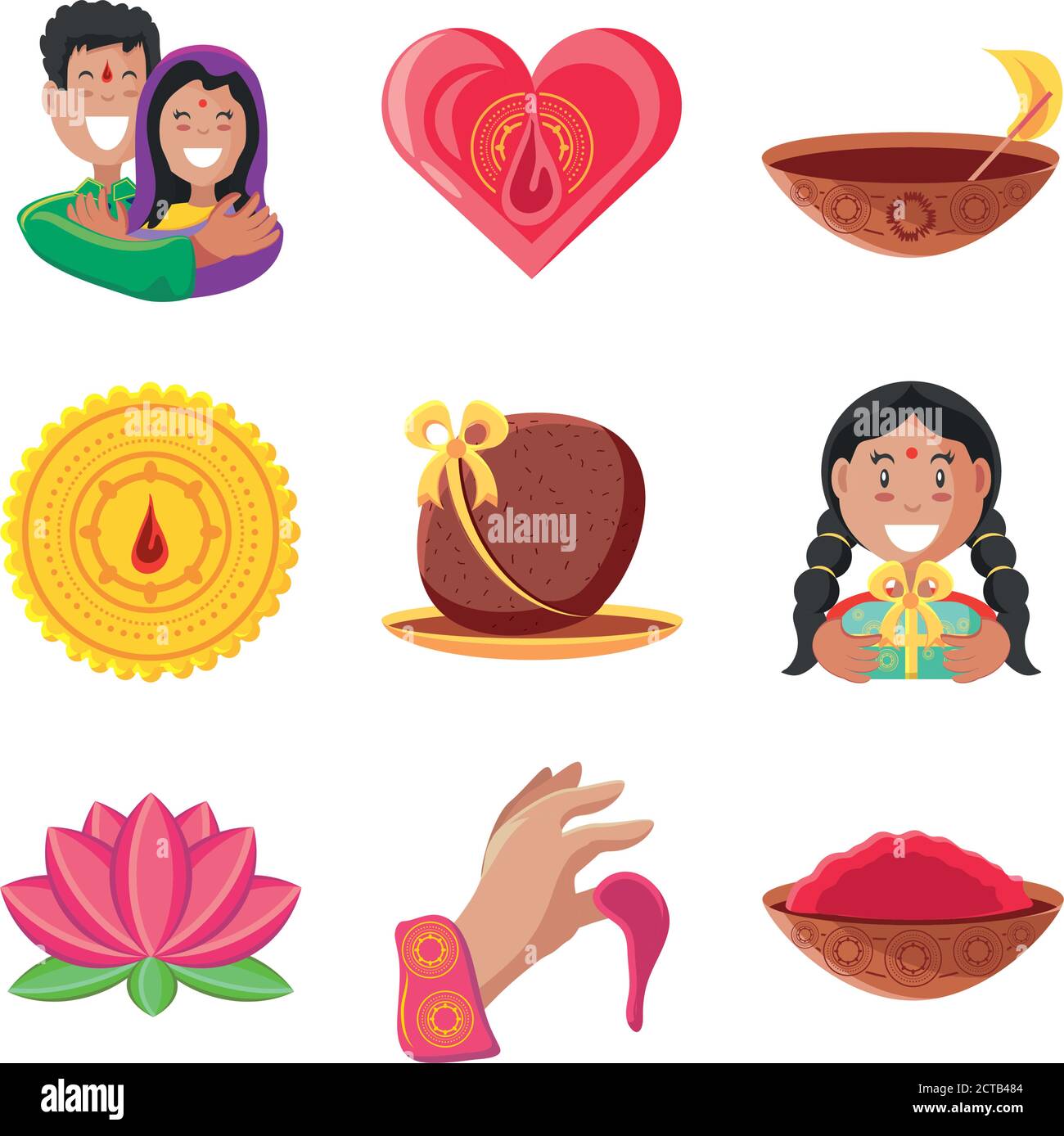 bhai dooj detaillierten Stil Symbol Set Design, Festival und Feier Thema Vektor Illustration Stock Vektor