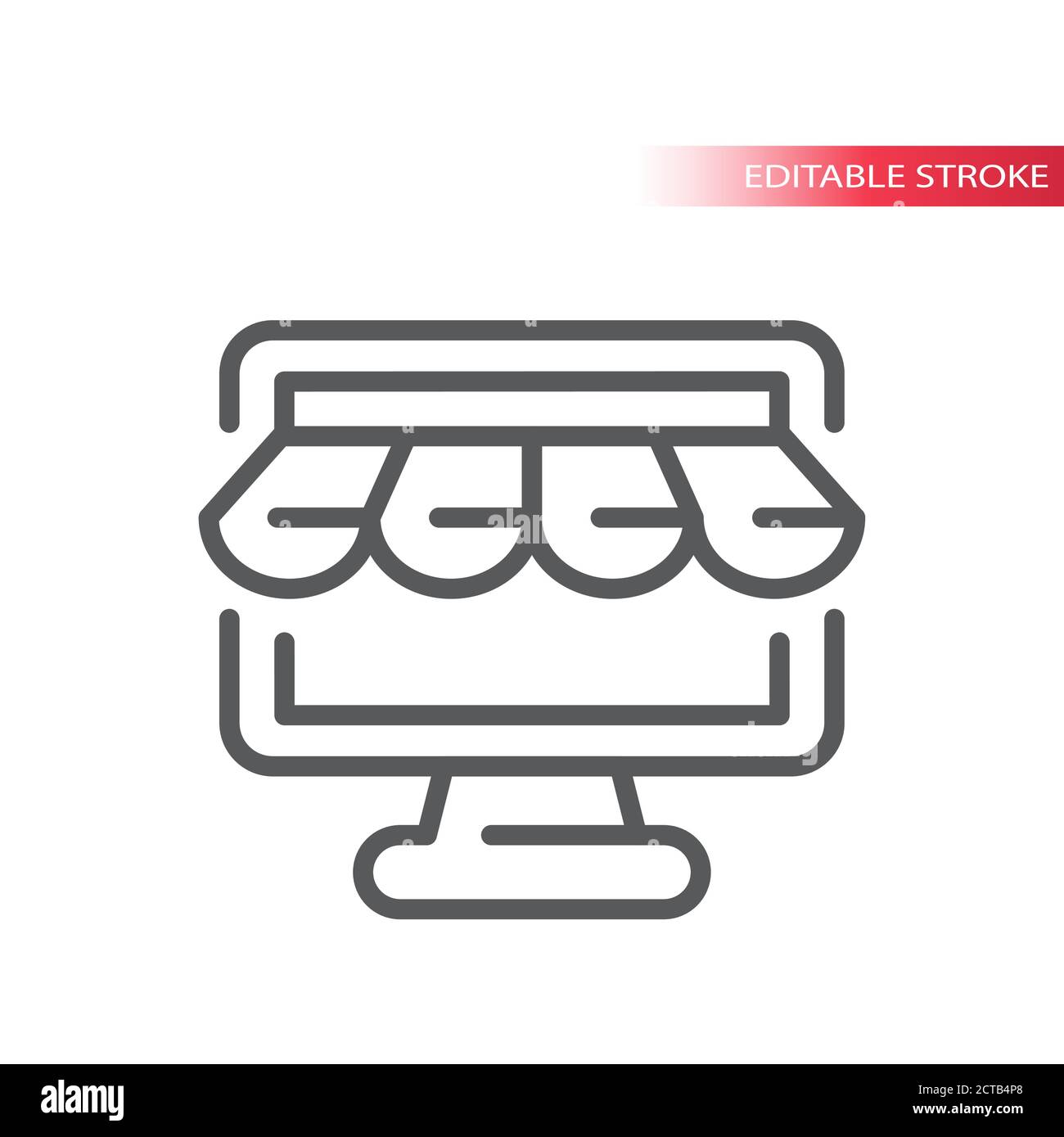 Computerbildschirm mit dem Symbol für die Verkaufszeile. Monitor und Storefront Umriss Vektor-Symbol, editierbare Kontur. Online-Shopping. Stock Vektor