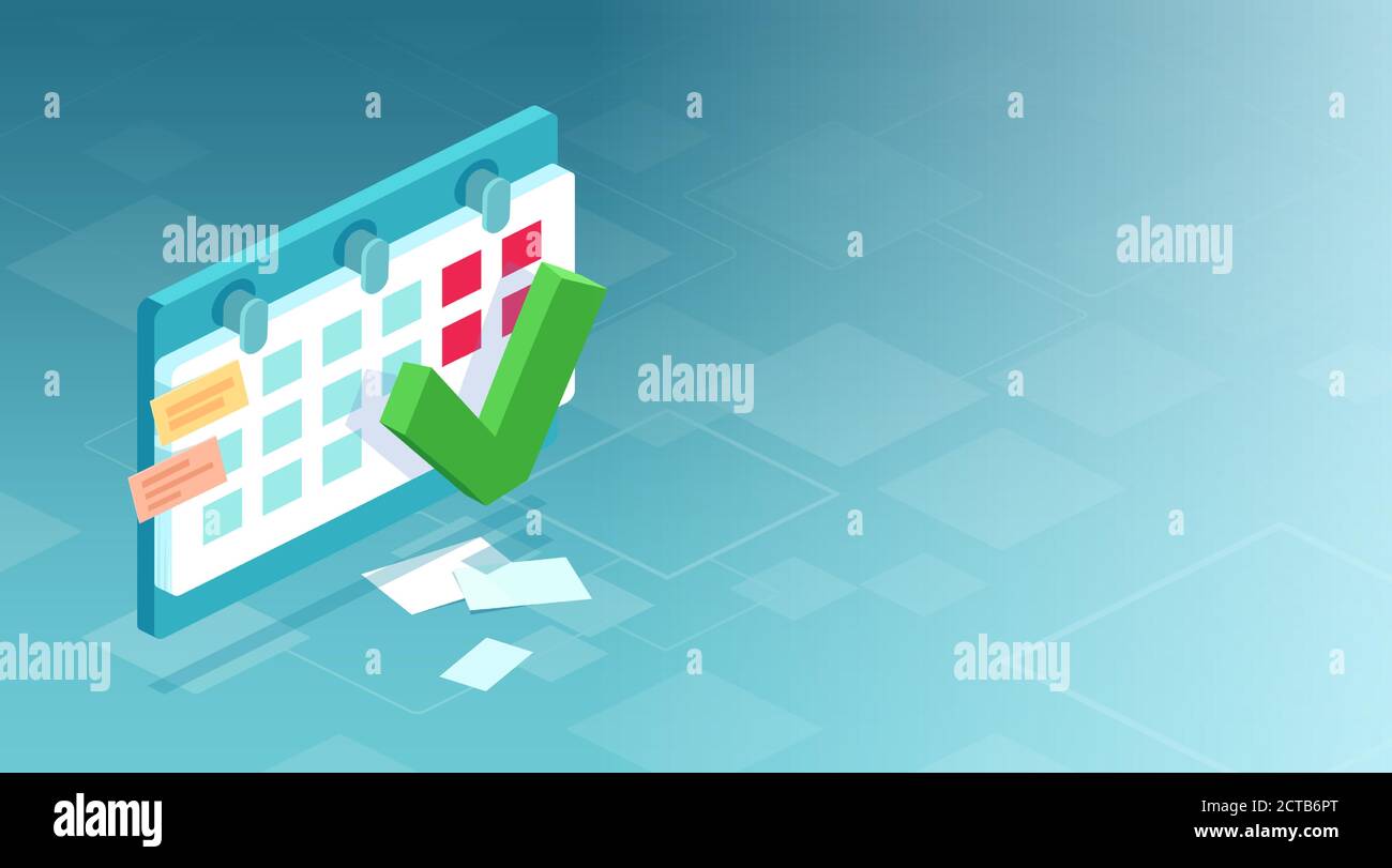 Isometrischer Vektor eines Kalenders mit grüner Markierung Stock Vektor