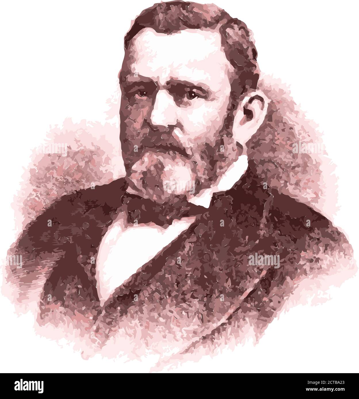 Vektorportrait von Präsident Ulysses S. Grant. Ulysses S. Grant (1822 – 1885) war ein amerikanischer Soldat und Politiker, der als 18. Präsident diente Stock Vektor