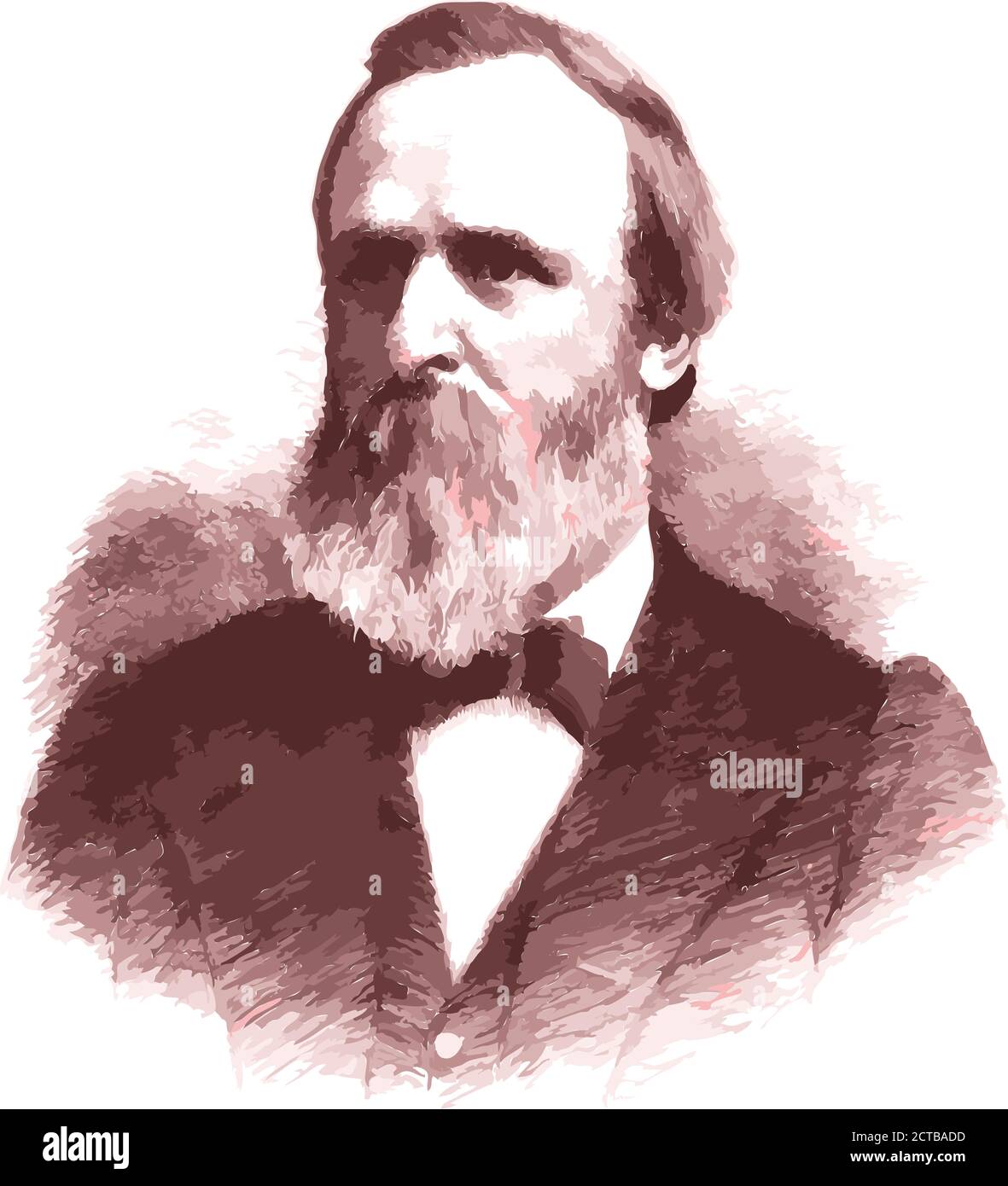 Vektor-Porträt von Präsident Rutherford Birchard Hayes. Rutherford Birchard Hayes (1822 – 1893) war ab 1877 der 19. Präsident der Vereinigten Staaten Stock Vektor