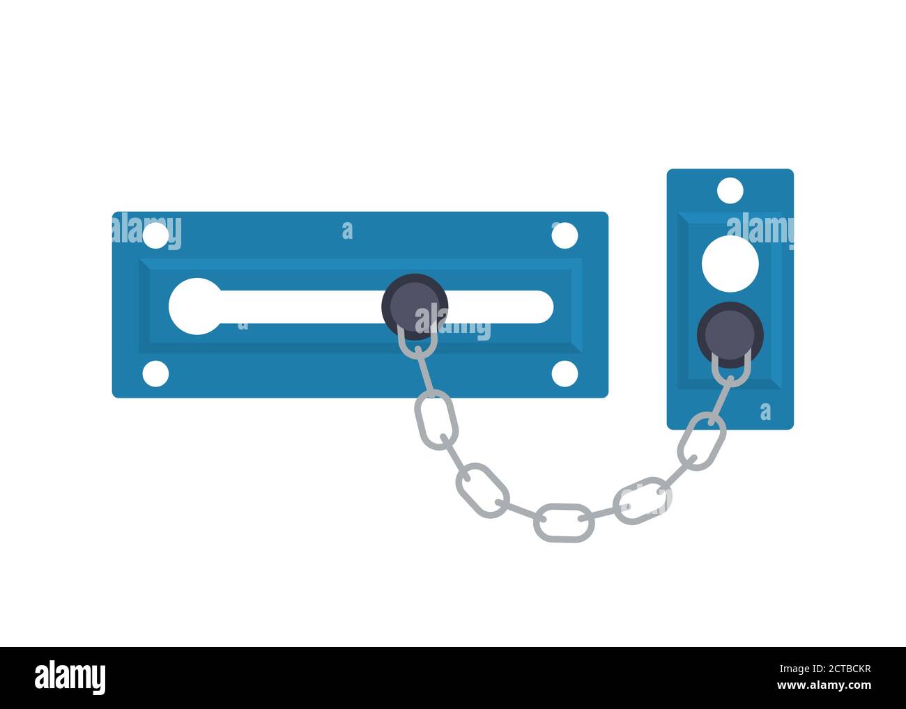 Satz von Metallschürzen, Türschrauben, Haken und Kette. Sicherheitshardware aus Stahl. Vektor Stock Vektor