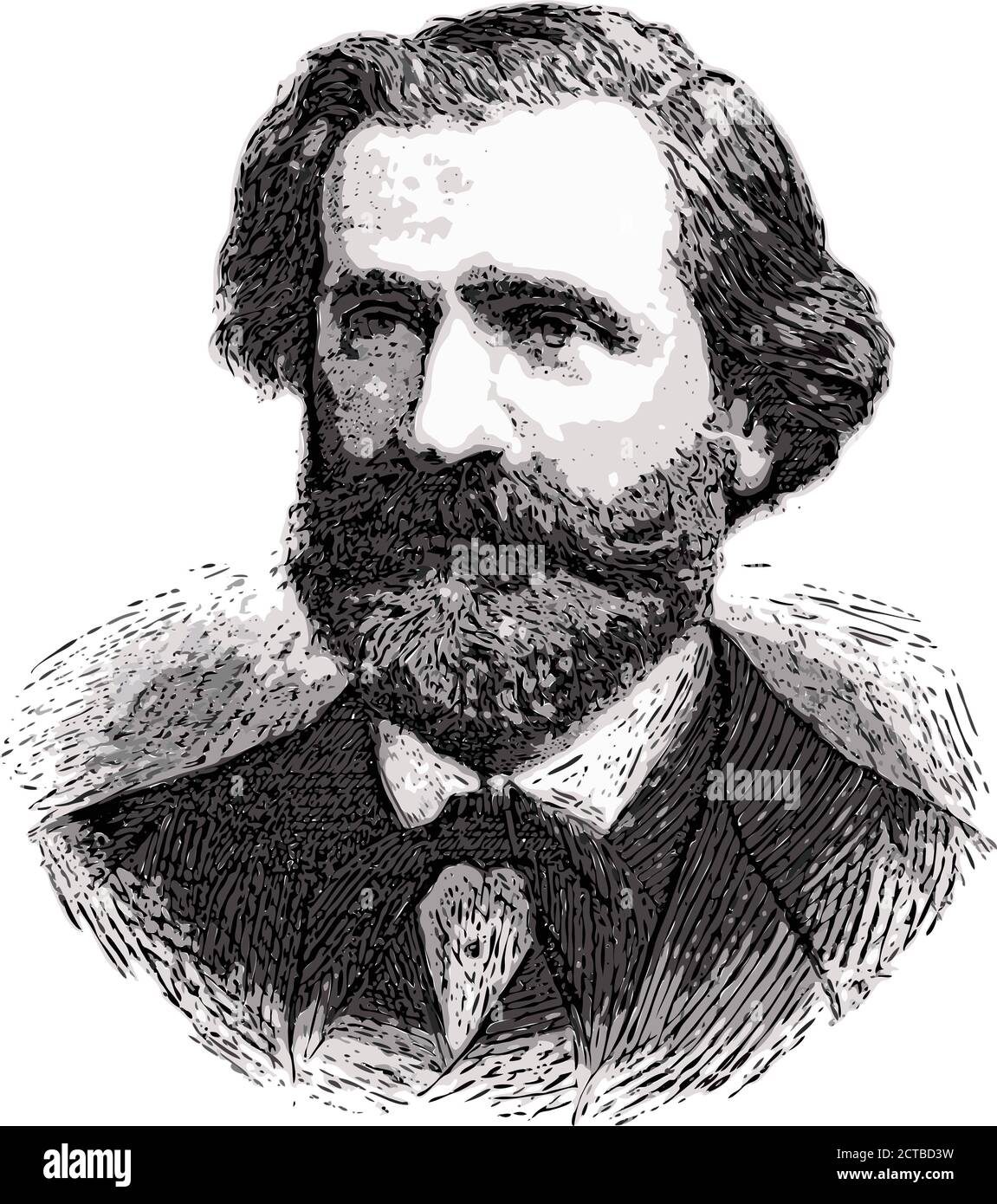 Vektor-Porträt von Giuseppe Verdi. Giuseppe Fortunino Francesco Verdi (Giuseppe Verdi, 1813 – 1901) – ein herausragender italienischer Komponist, dessen Werk o Stock Vektor