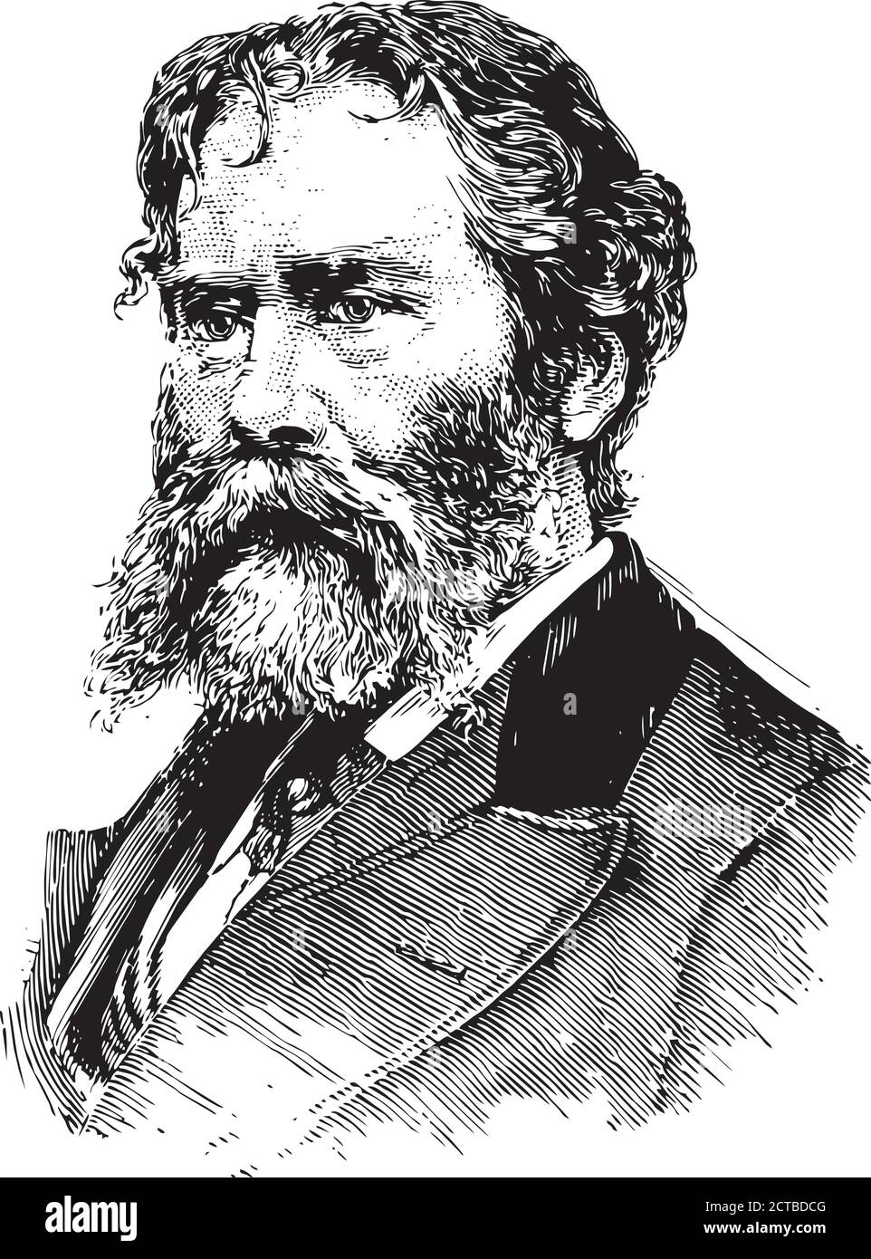 Vektorportrait von James Russell Lowell James Russell Lowell (1819 – 1891) war ein amerikanischer Dichter, Kritiker, Redakteur und Diplomat der Romantik. Er ist assoziat Stock Vektor