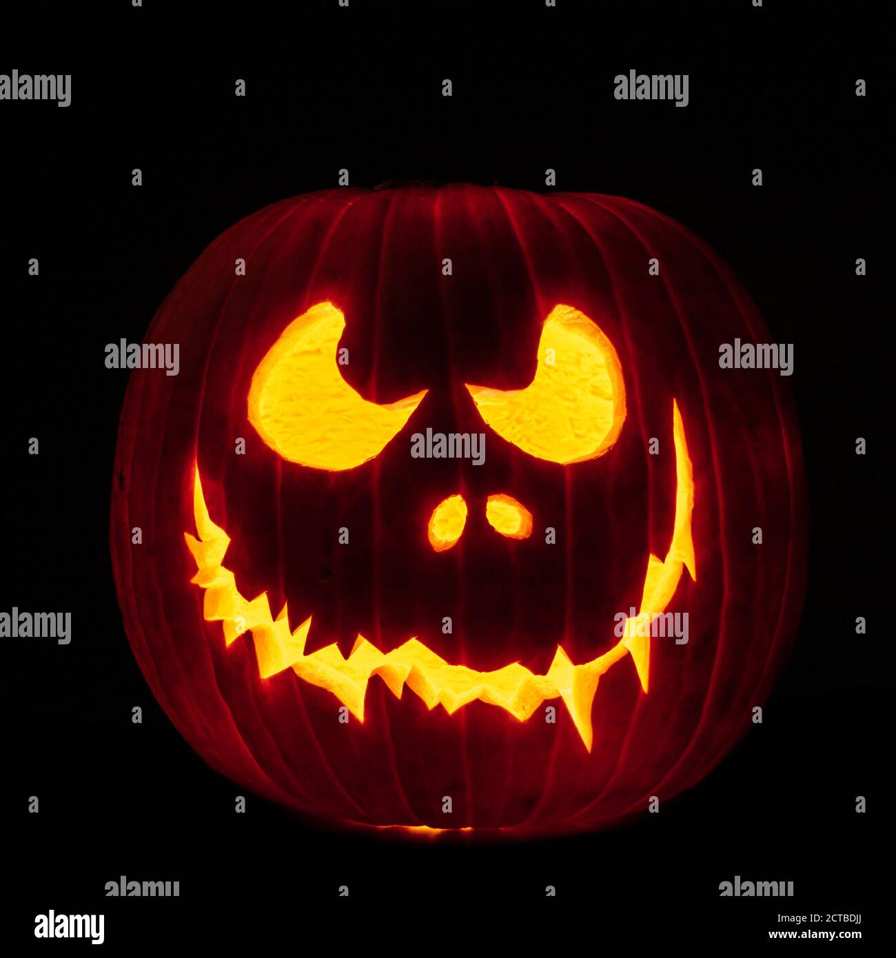 Geschnitzter halloween Kürbis auf schwarz. Stockfoto