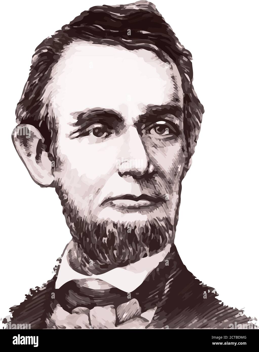 Vektor-Porträt von Präsident Abraham Lincoln. Abraham Lincoln (1809 – 1865) war ein amerikanischer Staatsmann und Rechtsanwalt, der als 16. Präsident von t diente Stock Vektor