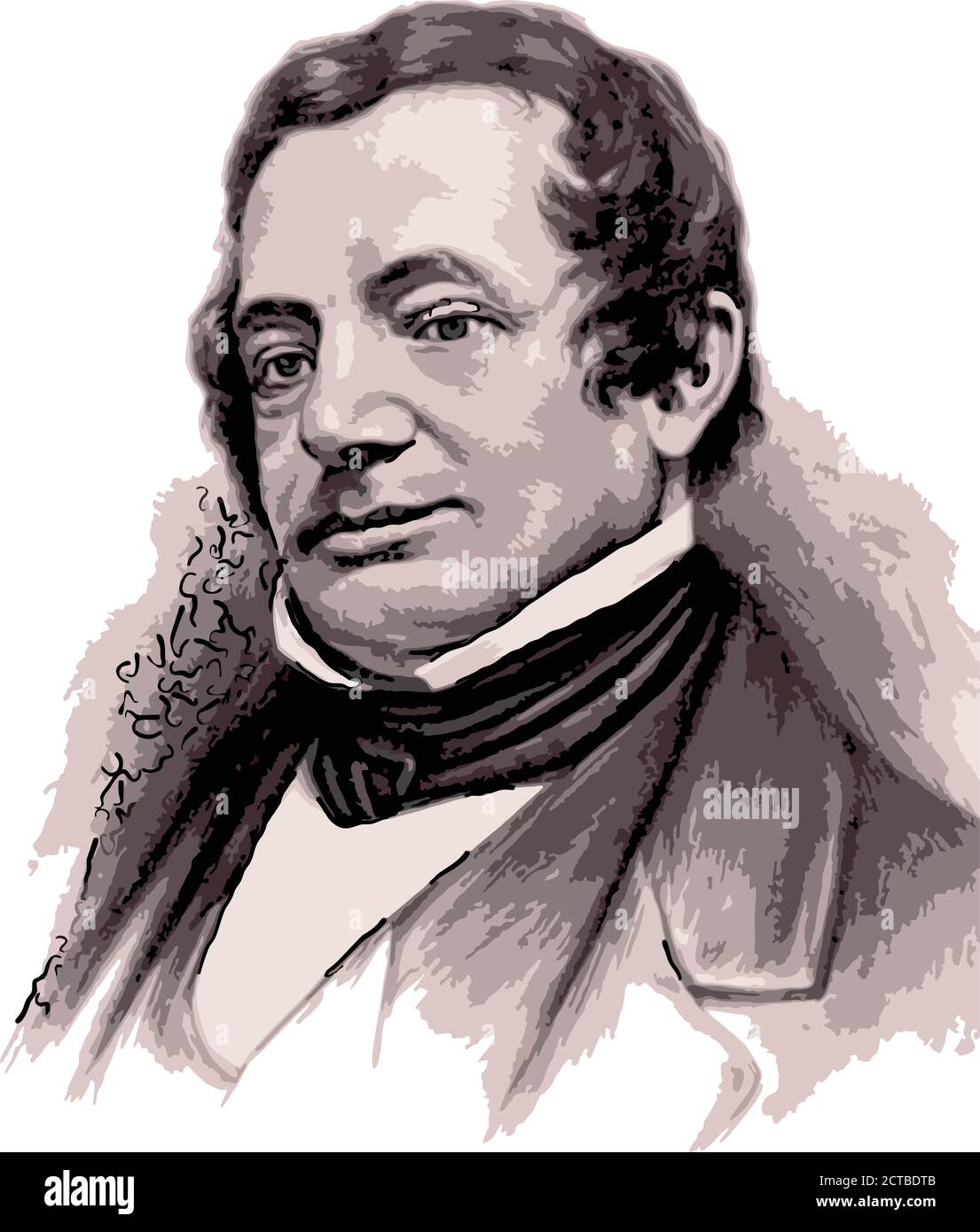 Vektor-Porträt von Washington Irving. Washington Irving (1783 – 1859) war ein amerikanischer Kurzgeschichtenautor, Essayist, Biograph, Historiker und Diplom Stock Vektor