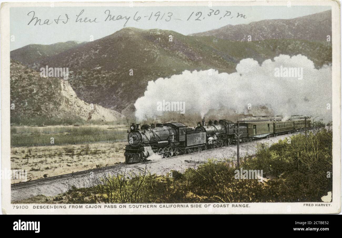 Abstieg vom Cajon Pass, Kalifornien, Standbild, Postkarten, 1898 - 1931 Stockfoto