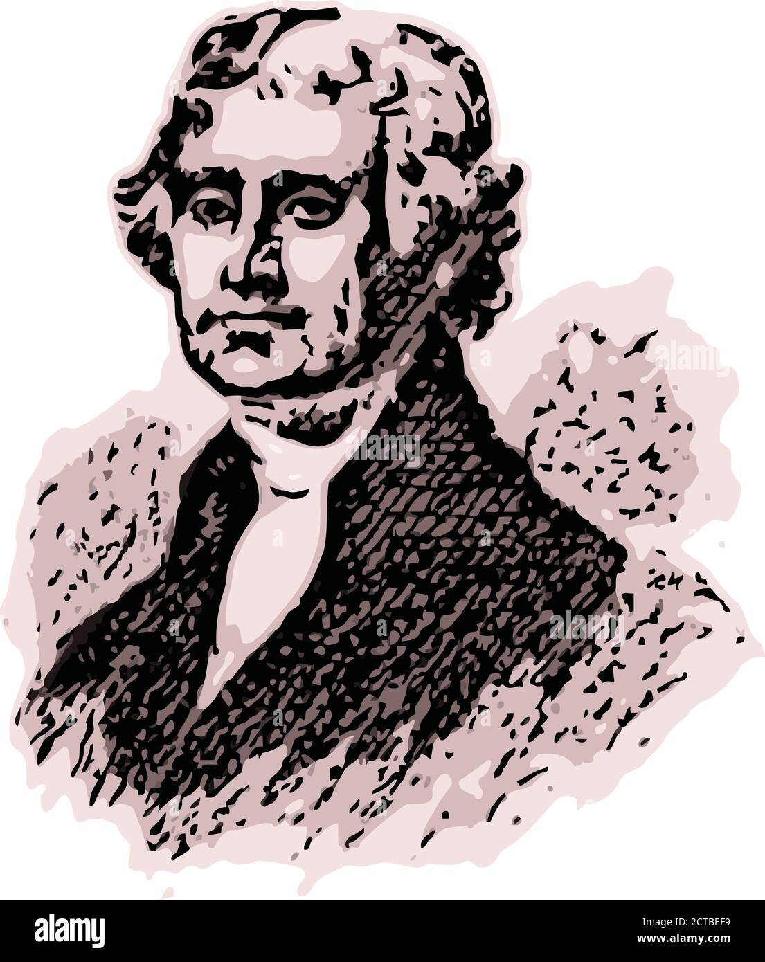 Vektor-Porträt von Präsident Thomas Jefferson. Thomas Jefferson (1743 – 1826) war ein amerikanischer Staatsmann, Diplomat, Rechtsanwalt, Architekt, Philosoph und Stock Vektor