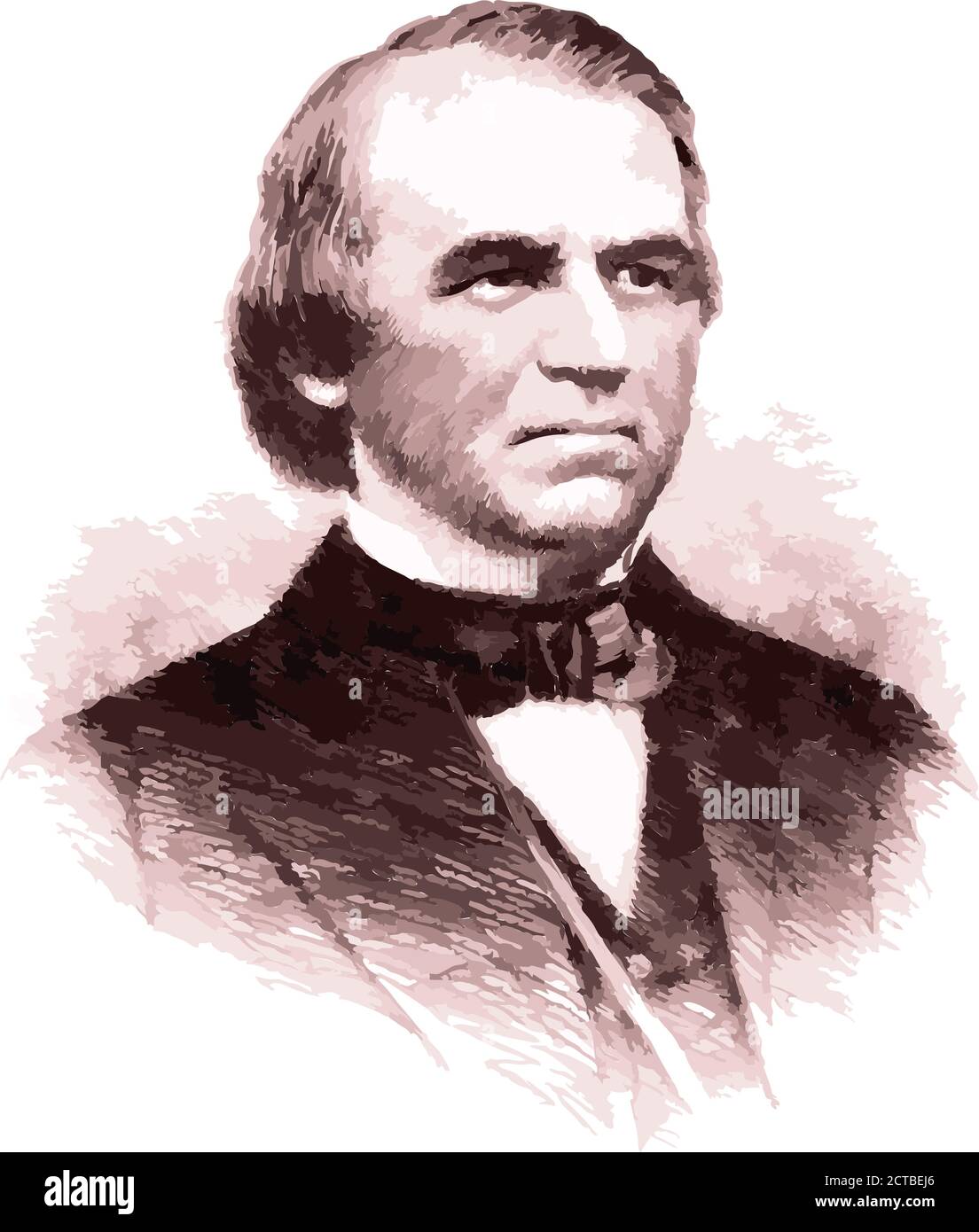 Vektor-Porträt von Präsident Andrew Johnson. Andrew Johnson (1808 – 1875) war der 17. Präsident der Vereinigten Staaten, diente von 1865 bis 1869. Er A Stock Vektor