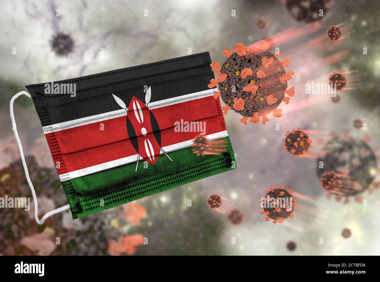Gesichtsmaske mit Flagge von Kenia, Verteidigung Coronavirus Stockfoto
