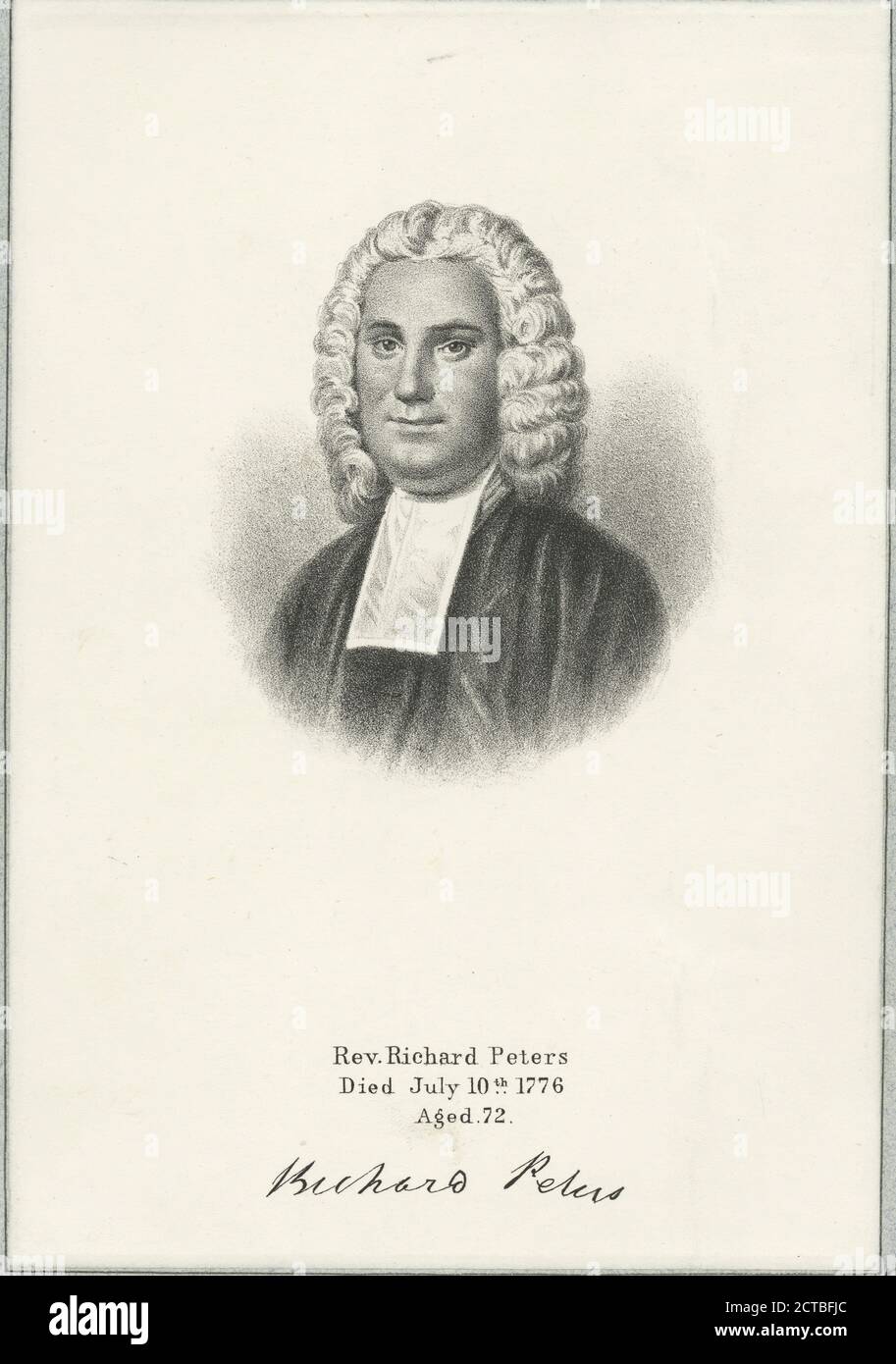 Rev. Richard Peters, gestorben am 10. Juli 1776 im Alter von 72 Jahren, Standbild, Druckgrafiken, 1777 - 1890 Stockfoto