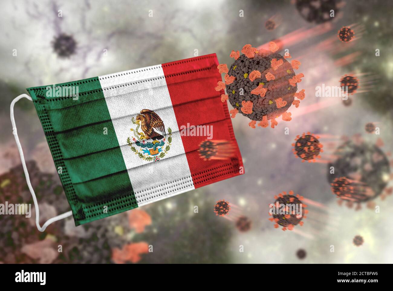 Gesichtsmaske mit Flagge von Mexiko, Verteidigung Coronavirus Stockfoto