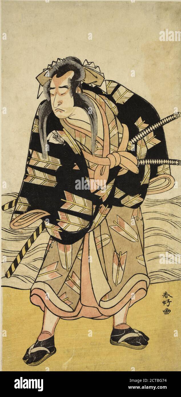Der Schauspieler Onoe Matsusuke als Samurai am Ufer eines Flusses stehend, Standbild, Drucke, 1775 Stockfoto