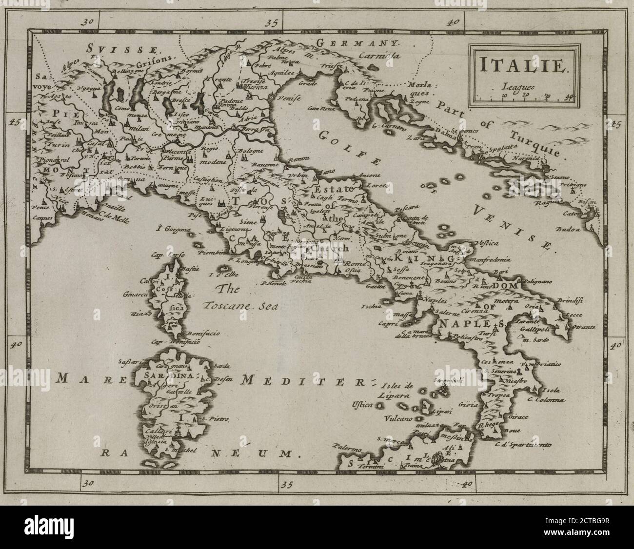 Italie., kartografisch, Maps, 1681, Flamsteed, John (1646-1719), Hanway, William, Moore, Jonas, Sir (1617-1679), Potenger, John, Perkins, Peter (d. 1680 Stockfoto