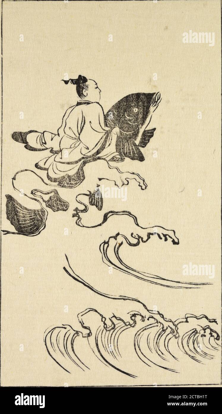 Mann, der Fisch reitet, Standbild, Drucke, 1781 - 1828, Sakai Hoitsu (japanisch, 1761-1828 Stockfoto