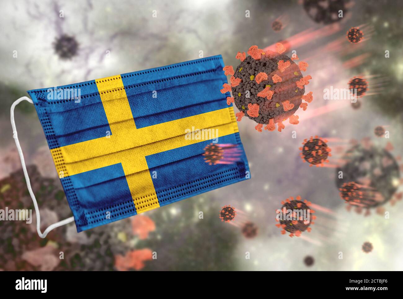 Gesichtsmaske mit Flagge von Schweden, Verteidigung Coronavirus Stockfoto