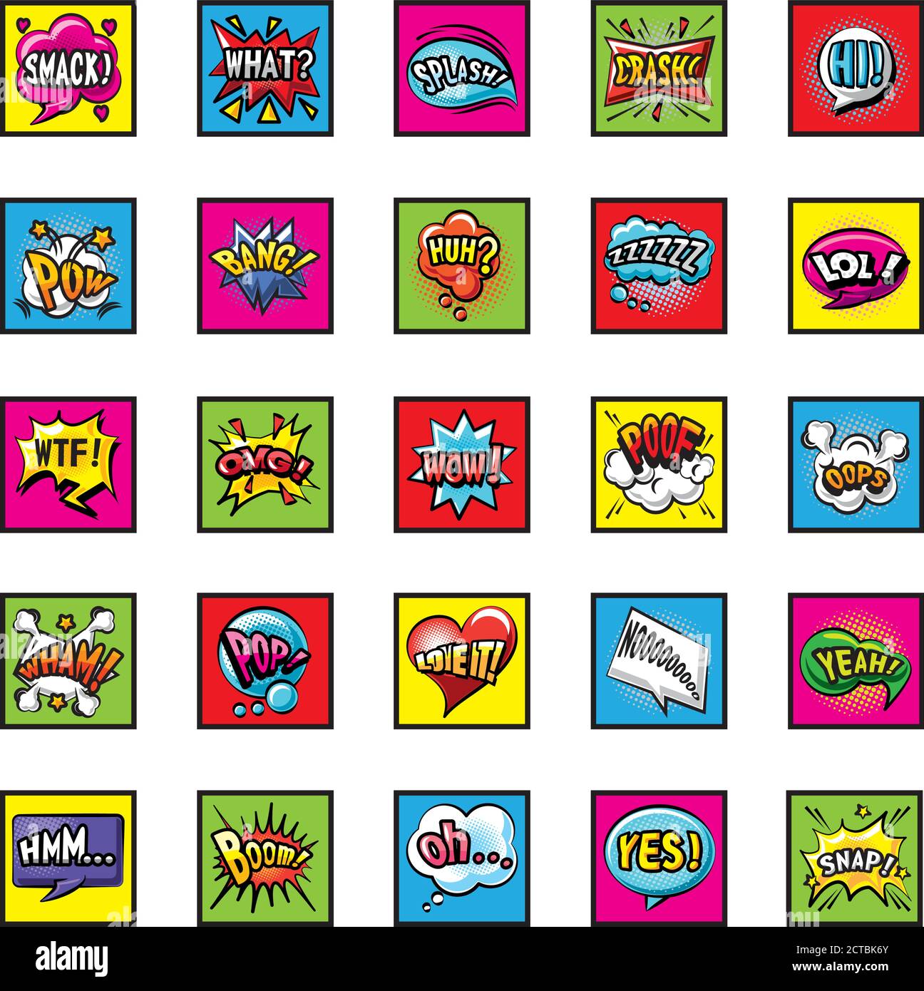 Pop Art Blasen detaillierte Stil Symbole Set-Design von Retro Ausdruck Comic Thema Vektor Illustration Stock Vektor