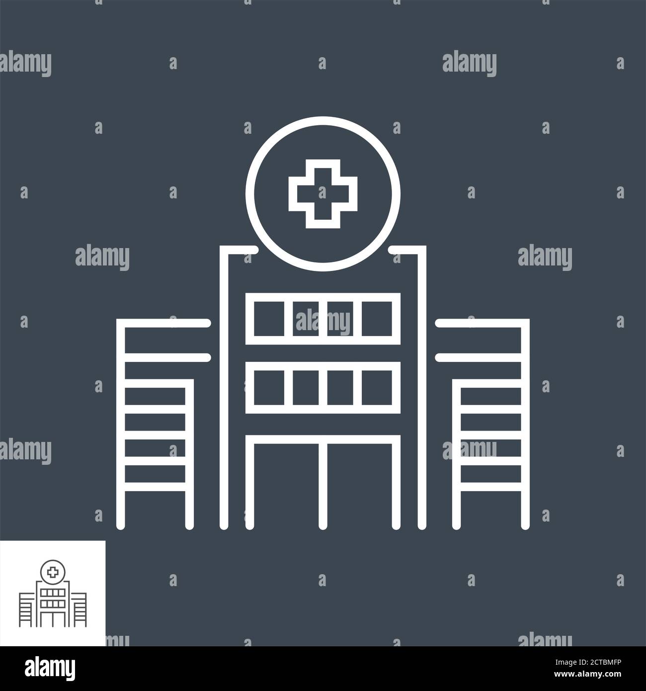 Symbol für dünne Linie im Zusammenhang mit dem Krankenhausgebäude Stock Vektor
