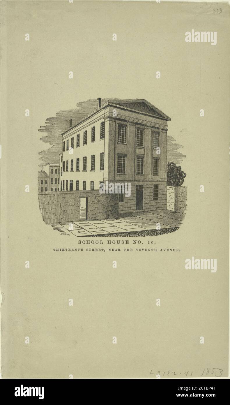 Öffentliche Schulen. Schulhaus Nr. 16, dreizehnte Straße, in der Nähe der Seventh Avenue., Standbild, Drucke, 1801 - 1900, Lossing, Benson John (1813-1891 Stockfoto