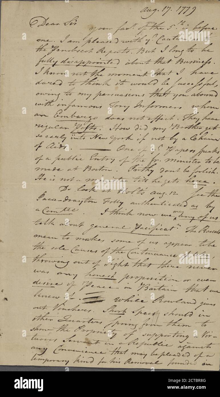 Brief von James Lovell, Text, Korrespondenz, 1779 Stockfoto Brief von James Lovell, Text, Korrespondenz, 1779 Stockfoto
