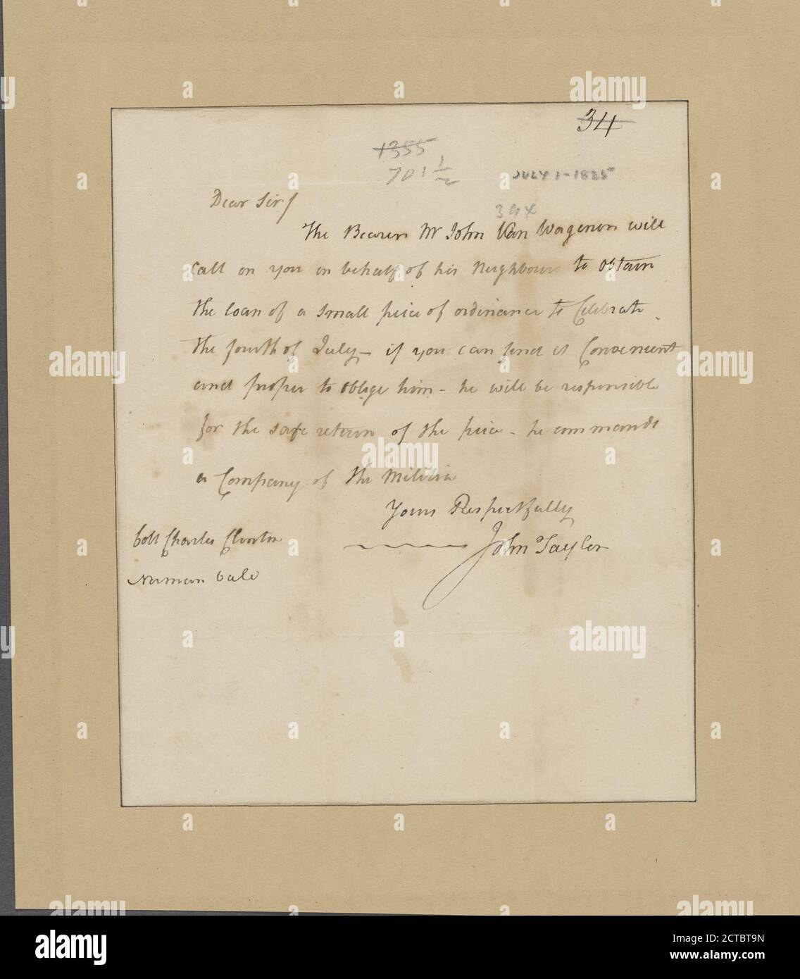 Taylor, John. An Oberst Charles Clinton, Text, Dokumente, 1825 Stockfoto