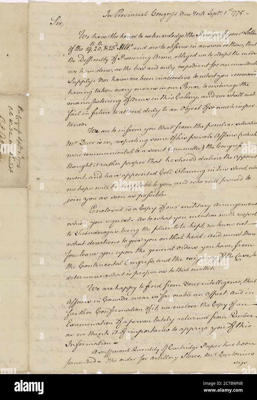 1775. September 1, Text, Korrespondenz, 1775 Stockfoto